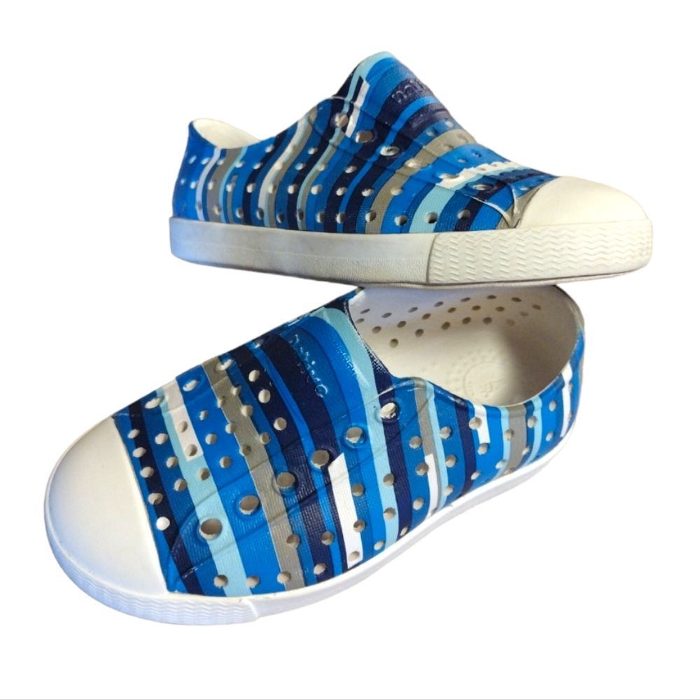 NATIVE Jefferson Child Blue Multi Stripe Slip On Sneakers